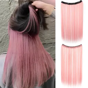 Extension de cheveux raides longs en U une pièce mèche rose clipser postiche synthétique