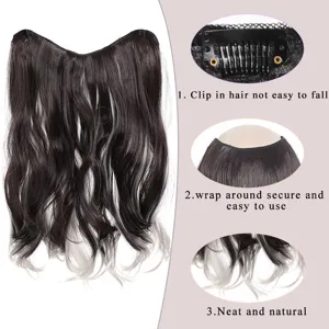 Extensions de Cheveux Ondulés Synthétiques en V Une Pièce 5 Clips Mèches Ondulées Postiche Pour Fête Quotidienne Extension Cheveux Bouclés
