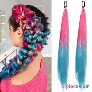 Colorful synthetic hair extension braid with rubber band gradient pink blue tinsel hair pieces