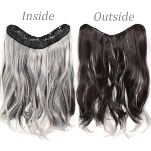 Extension de cheveux synthétique en V à clips avec 5 pinces ondulée et méchée de 48cm