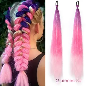 Colorful synthetic hair extensions with tinsel braids, 26 inch ponytail hair pieces for festival.