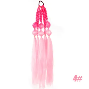 Gradient pink synthetic bubble braid hair extension ponytail 24 inch 60cm hair accessory.