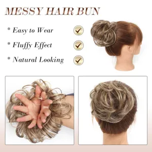 Chignon de cheveux synthétique en désordre beignet moelleux postiche extension de