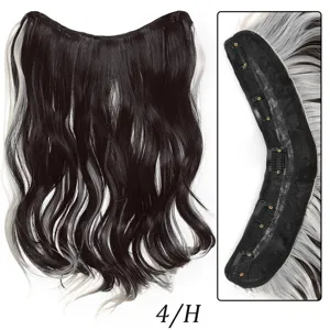 Extension de cheveux ondulés synthétiques à 5 clips en V avec mèches, longueur 48cm, poids 165g.