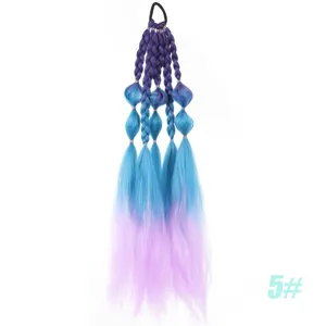 Colorful synthetic hair extension detail showing gradient bubble braid design and vibrant tones.
