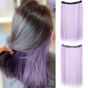 Extension de cheveux raides à clip une pièce en U mèches violettes cheveux synthétiques.