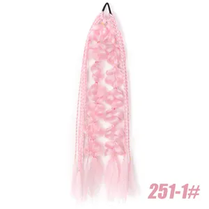 Pink gradient synthetic bubble braid ponytail hair extension detail view, soft and vibrant.