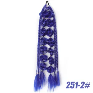 Synthetic blue braided hair ponytail bubble braid wig hair extension for daily styling fashion