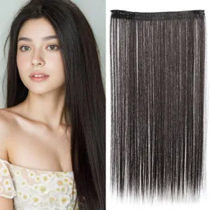 Extension de cheveux raides longs pour femmes, postiche noir naturel pour un usage quotidien.
