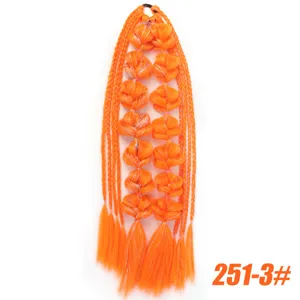 Detailed view of the vibrant orange synthetic bubble braid hair extension. Close up.