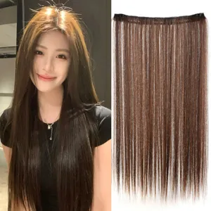 Extension de cheveux raides et longs en U monobloc avec clips, perruque méches marron.