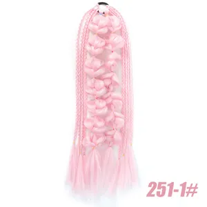 Pink synthetic bubble braid ponytail hair extension, gradient 24 inch 60cm for daily party use.