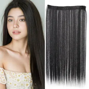 Extension de cheveux raides noirs clip-in perruque synthétique pour style naturel quotidien.