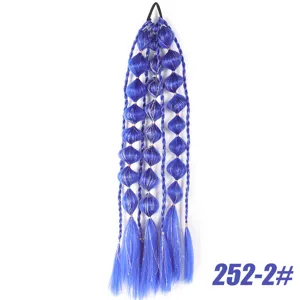 Blue synthetic bubble braid ponytail hair extension detail view, vibrant hair styling design.