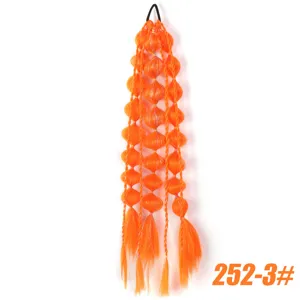 Bright orange synthetic bubble braid ponytail hair extension for stylish colorful look, 60cm long.