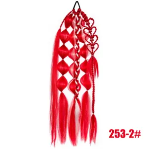 Red synthetic bubble braid hair extension, detailed view of gradient ponytail wig piece for daily styling.