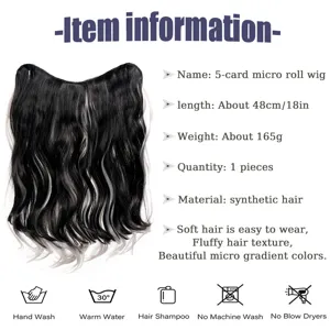 Extension de cheveux synthétique 5 pinces micro bouclées 48cm dégradé noir perruque femme