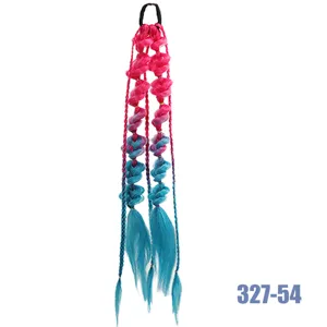 Colorful gradient bubble braid wig synthetic ponytail extension pink blue hair 24 inch