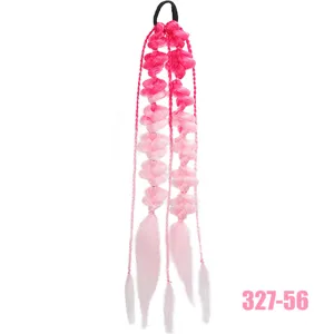 Pink gradient synthetic bubble braid hair extension detail, charming ponytail piece.
