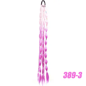 Colorful gradient bubble braid wig tail synthetic hair extension 24in 60cm pink hair
