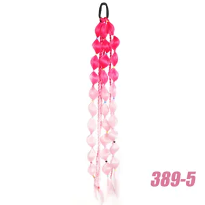 Colorful gradient bubble braid ponytail synthetic wig extension 24in 60cm pink hair