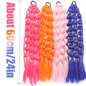 Colorful bubble braid synthetic wig ponytail 60cm 24in long gradient hair extension