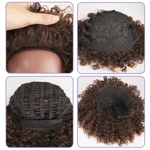Detailed view of the women's afro curly short synthetic wig showing breathable cap inner net.