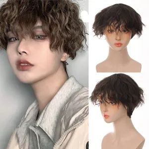 Men's Short Curly Wig Synthetic High Temperature Fiber Heat Resistant Breathable Rose Net Natural Hair For Cosplay Daily