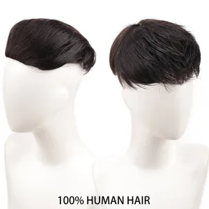 Men breathable human hair toupee detail showing natural texture and comfortable inner net base.