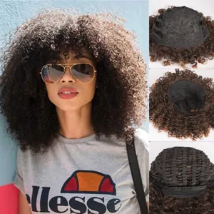 Short afro curly wig for women synthetic fluffy hair breathable cap for natural daily wear