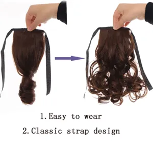 Synthetic brown wavy ponytail hair extension with strap design, easy to wear for women daily.