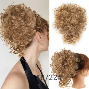 Synthetic curly hair bun extension fluffy messy wavy updo hairpiece with drawstring style.