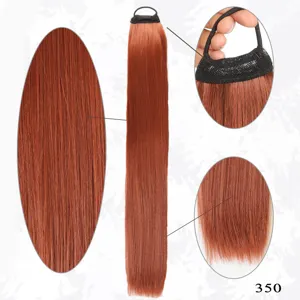Close-up detail view of 70cm synthetic straight ponytail hair extension in copper brown.