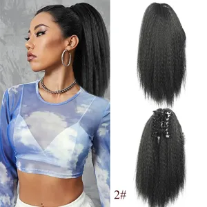 Synthetic Yaki Straight Claw Ponytail Extension 30cm Hair Piece for Women Daily Wear