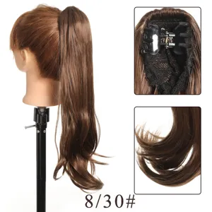 Detail view of synthetic hair ponytail extension claw clip, showcasing hair texture and clip.