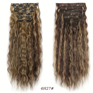 Extension di capelli ricci sintetici con clip a 7 pezzi, ciocche ondulate lunghe 50cm