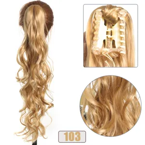 Extensión de Cabello Cola de Caballo Larga Ondulada Sintética con Pinza Dorado