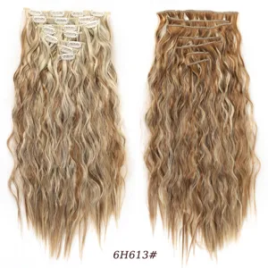 Extension capelli sintetici 7 pz mossi ondulati 50 cm con clip castano biondo.