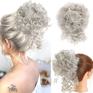 Synthetic curly hair bun extension scrunchie messy wavy updo hairpiece for women styling detail