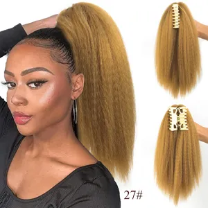 Synthetic yaki straight claw clip ponytail hair extension 27# honey blonde style for women