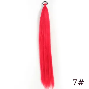 Synthetic hair ponytail extension detail, red braided hair tie piece for women daily styling.