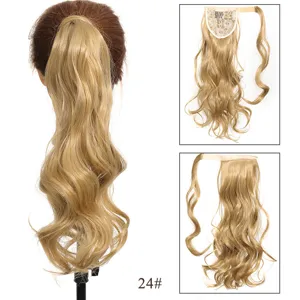 Synthetische golvende paardenstaart hairextension met klittenbandsluiting in blonde kleur 24#.