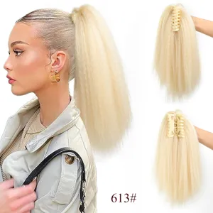 Synthetic Yaki Straight Claw Ponytail Hair Extension 30cm 70g Blonde 613# Detail View