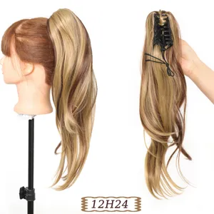 Extension per capelli coda di cavallo con clip sintetica, stile ondulato naturale lungo.