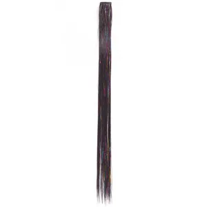 Vue détaillée de l'extension de cheveux à clip 60cm avec des mèches métalliques laser.