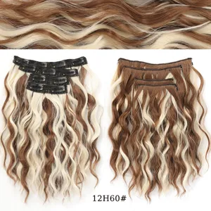 Extensions di capelli sintetici ricci in set da 4 clip marrone biondo 30 cm