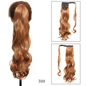 Synthetische golvende paardenstaart haarverlenging wrap rond klittenband pruik kleur 30#