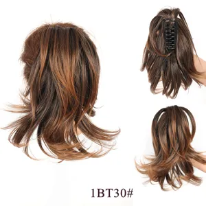Extension de queue de cheval bouclée synthétique avec pince, postiche marron pour femmes.