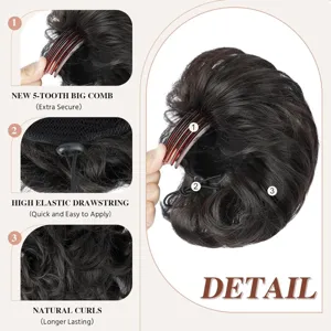Chignon postiche synthétique avec peigne à 5 dents et cordon pour femmes, 11cm 55g quotidien.