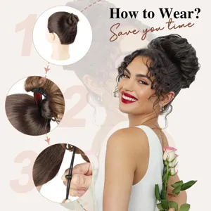 Chignon synthétique avec peigne, postiche coiffé décoiffé facile à porter pour femmes.